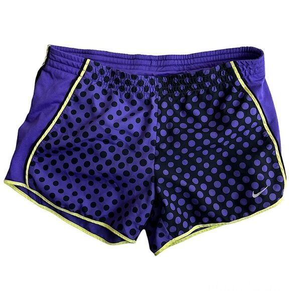 Nike Women’s Dri Fit Running Shorts in Black and Purple Polka Dots‎ Size Small - Picture 1 of 8